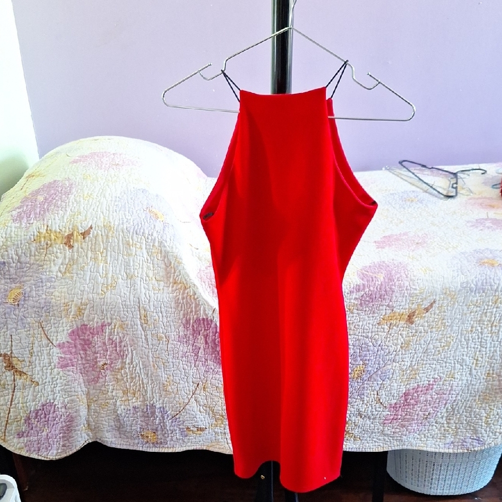 Fashion Magazine Red Sheath Halter Dress